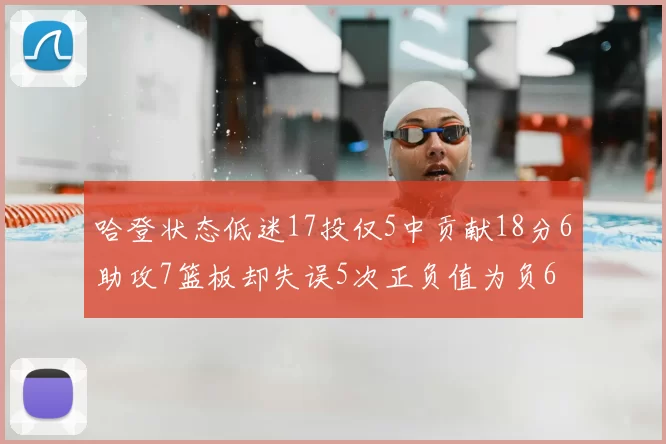 哈登状态低迷17投仅5中贡献18分6助攻7篮板却失误5次正负值为负6